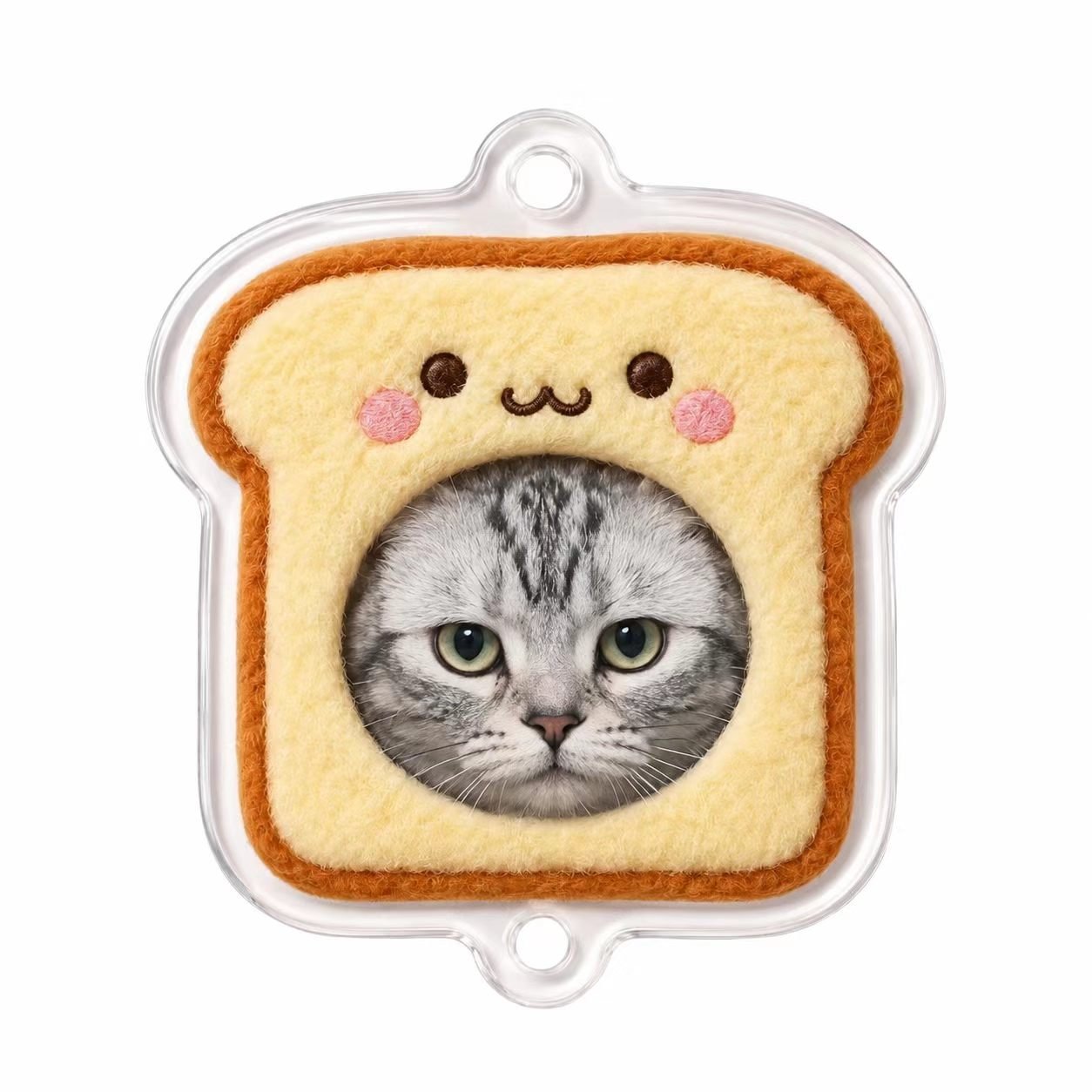 3D pet charm: cat ears tucked inside the toast hood